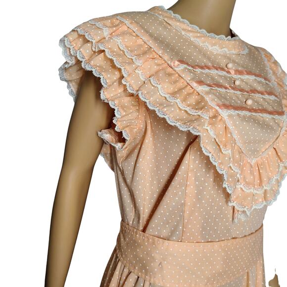70s Jeri Bee Belted Rockabilly Prairie Square Dance Ruffle Layered Dress Size 16 - Picture 4 of 13
